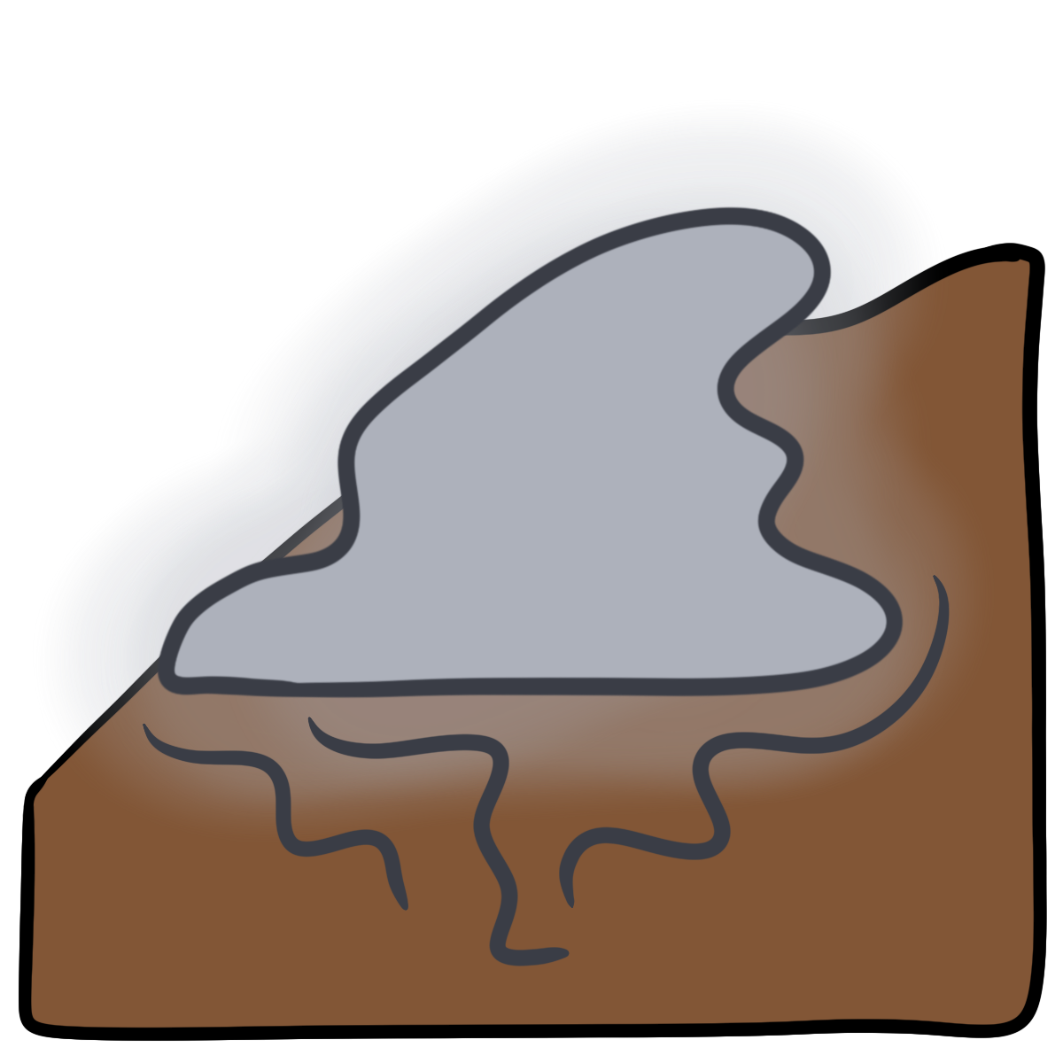 A drooping gray glowing blob with squiggly lines beneath it. Curved medium brown skin fills the bottom half of the background.